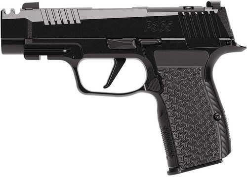 Sig Sauer P365 AXG LUXE 380 ACP 12+1 3.10" Carbon Steel Barrel, Black Pearlescent Cerakote SS Integrated Compensator/Optic Ready/Serrated Slide, Black Pearlescent Cerakote Stainless Steel Frame w/Picatinny Rail, Black LOK Panels Grip