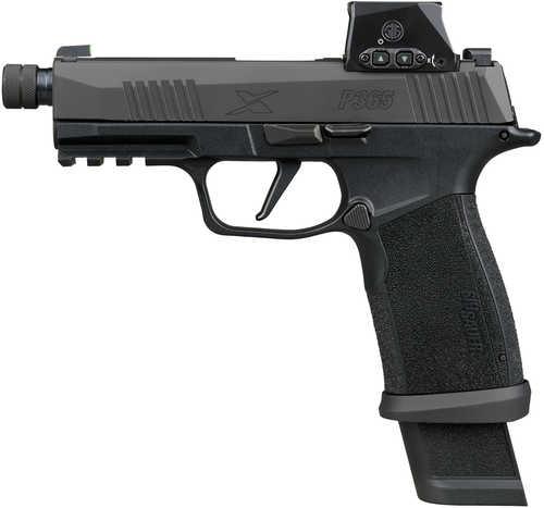 Sig Sauer P365 Xmacro TACOPS w/Optic 9mm Luger 21+1 4.30" Black Threaded Barrel, Black Nitron Stainless Steel Serrated w/Optic Slide, Black Nitron Polymer Frame w/Picatinny Rail, Xmacro Polymer Grip, Sig ROMEO-X SIG-LOC Red Dot