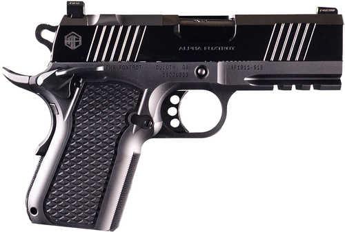 Alpha Foxtrot AF1911 S15 Sub-Compact Frame 9mm Luger 15+1 3.50" Black Bull Ramped Barrel, Polished Black DLC Stainless Steel Optic Ready/Serrated Slide, Polished Black DLC Aluminum Frame w/Beavertail & Picatinny Rail, RMSc Footprint, Ambi