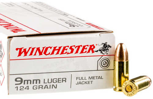 Winchester USA Pistol Ammo 9mm Luger 124 Gr FMJ â€“ High Performance 1000 Round Case
