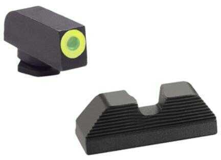 AmeriGlo Protector Sight Fits Glock 42 and 43 Green Tritium LimeGreenLumi Outline Front Black Serrated Round FALSEtch Rear 