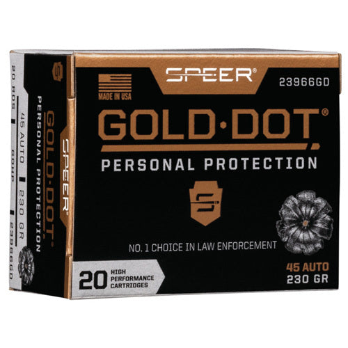 Speer Gold Dot 45 ACP 230 Grain Jacketed Hollow Point â€“ Premium Personal Protection Performance