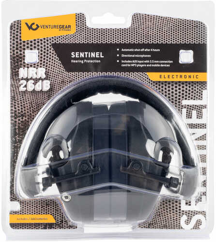 Pyramex Sentinel Electronic Earmuff 26dB FALSEise Reduction Rating 2 AAA Batteries Black Finish