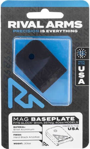 Rival Arms Mag Baseplate Compatible With for Glock 9mm/40 S&W/357 Sig Black AFALSEdized Aluminum (Except 36,42,43,48)