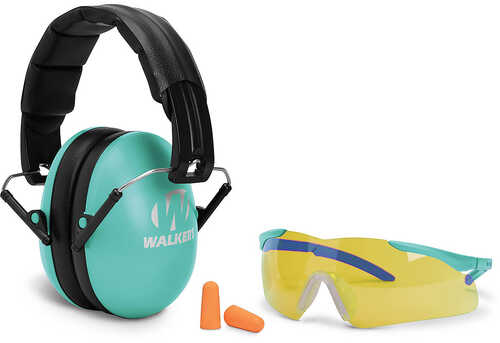Walker's Folding Muff Combo Kit Over the Head Polymer Teal Ear Cups With Flasses