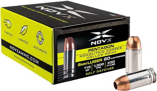 NovX 9mm Luger 115 Grain Hollow Point â€“ Monolithic Copper Design for Maximum Penetration