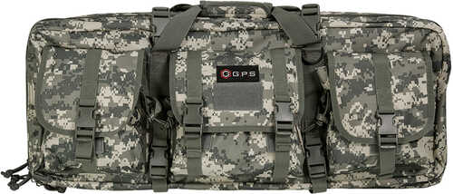 G*Outdoors Double Rifle Case A-TACS Au 600D PolTRUEter With 2 Padded Pistol Sleeves, MOLLE Webbing & Lockab
