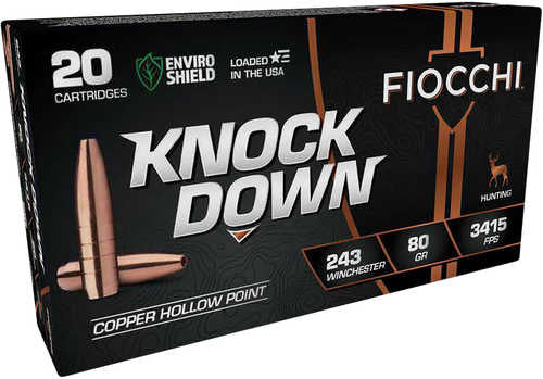 Fiocchi 243CHA KFALSEck Down Enviro Shield 243 Winchester 80 Grain Hollow Point (HP) 20 Per Box