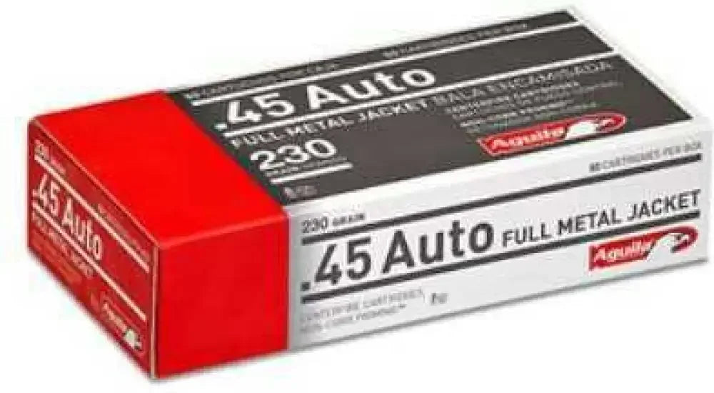 Aguila 45 ACP 230 grain FMJ metal jacket ammo box, 50 rounds reliable performance
