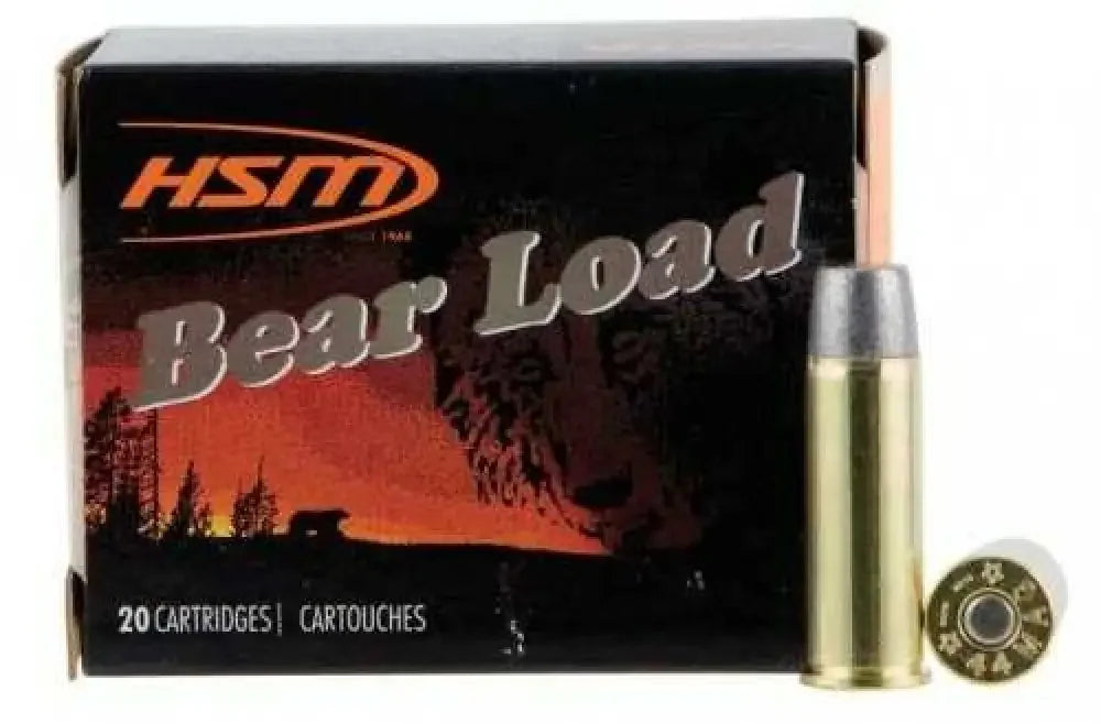 HSM .44 Remington Magnum 305 grain WFN gas check bear ammo box with 20 cartridges