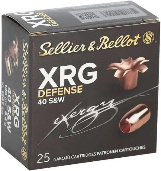 Sellier & Bellot SB40XA 40 S&W solid copper hollow point ammo box with stopping power