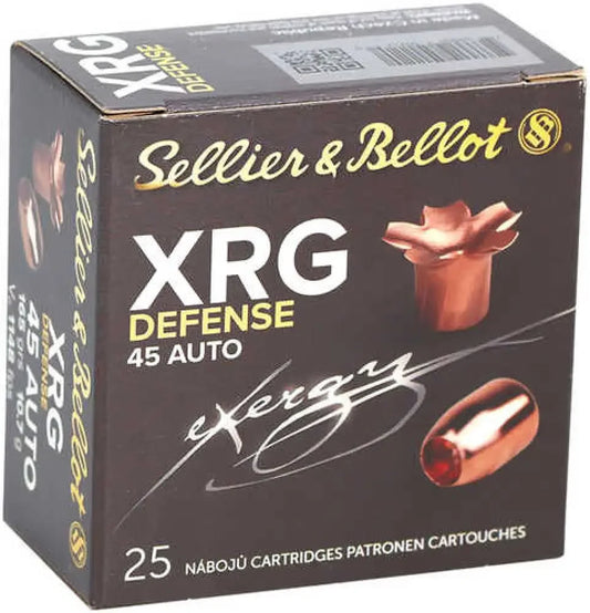 Sellier & Bellot SB45XA 45 ACP personal defense ammo box with copper bullets