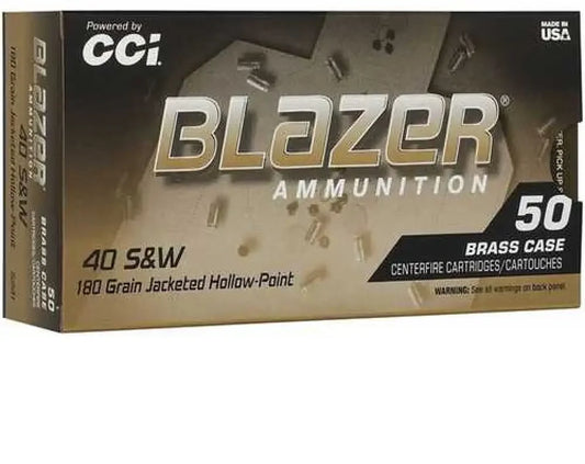 CCI Blazer Handgun 40S&W hollow point ammo box with brass cases