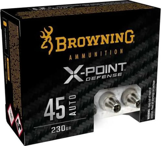 Browning 45 Auto X-Point high-performance defense rounds box with silver bullets