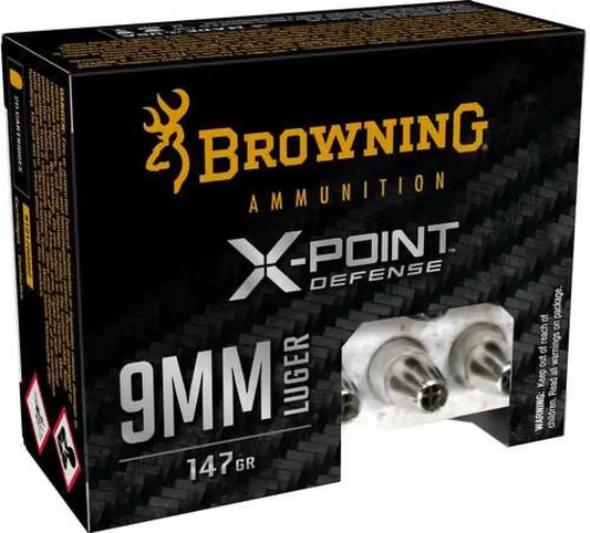 Browning 9mm Luger 147 Grain X-Point black and gold ammo box