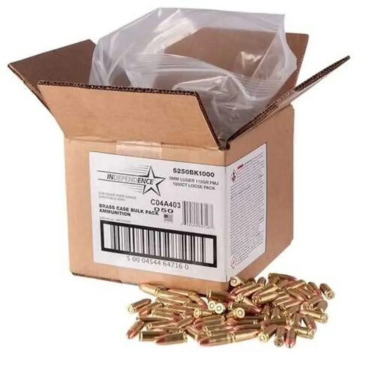 CCI Independence bulk pistol ammo 9mm 115gr FMJ 1000 rounds loose pack