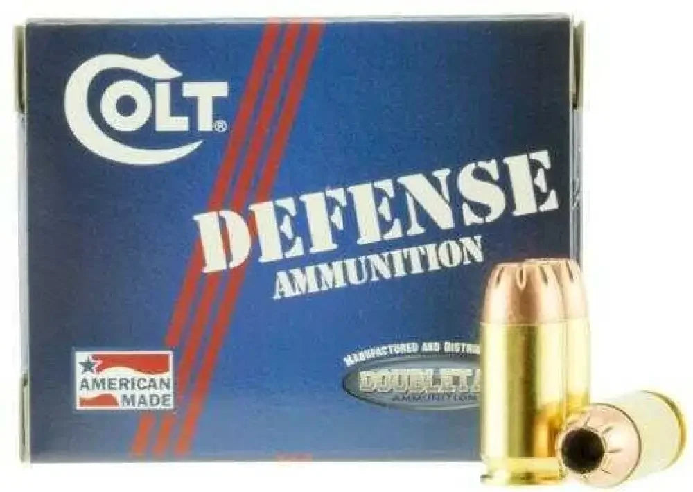 Colt 45 ACP 230 grain hollow point ammo box with gold bullets