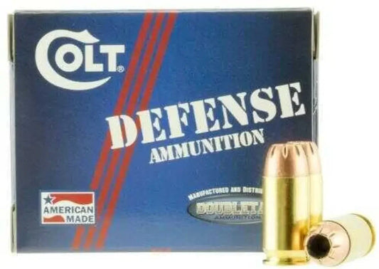 Colt 45 ACP 230 grain hollow point ammo box with gold bullets