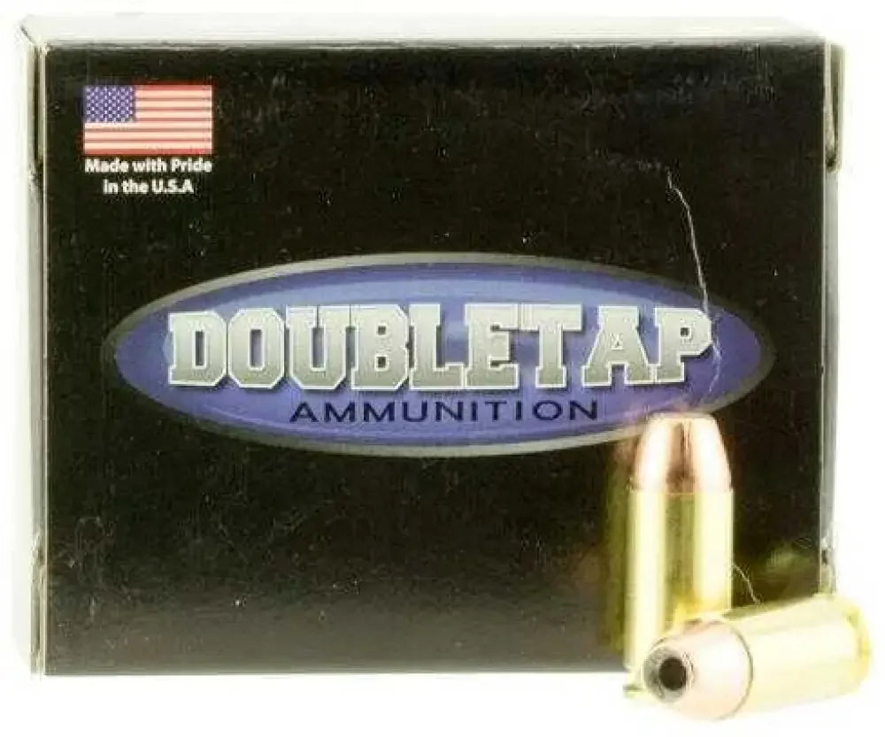 DoubleTap DT Hunter 40 S&W ammunition box with brass bullets
