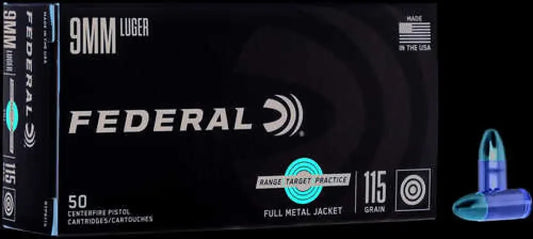 Federal 9mm Luger 115 grain full metal jacket ammo, 50 rounds