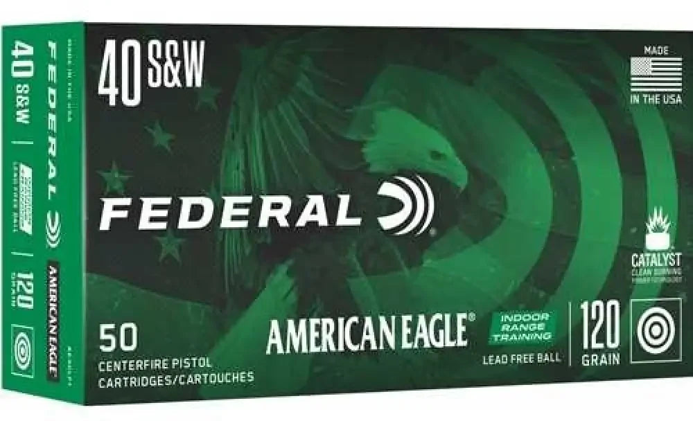 Federal American Eagle 40 S&W 50 rounds lead-free ammo box with eagle design