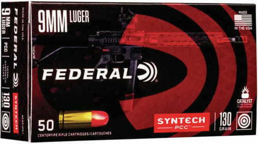 Federal American Eagle 9mm Luger 130 grain FMJ ammo box with 50 rounds