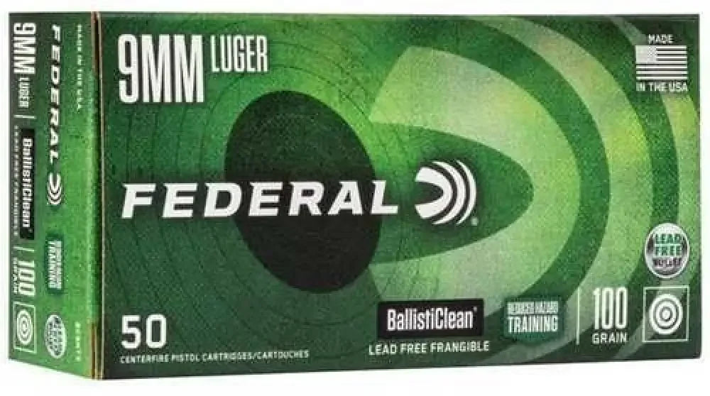Federal BallistiClean BC9H1 lead-free frangible 9mm ammo box, 50 rounds