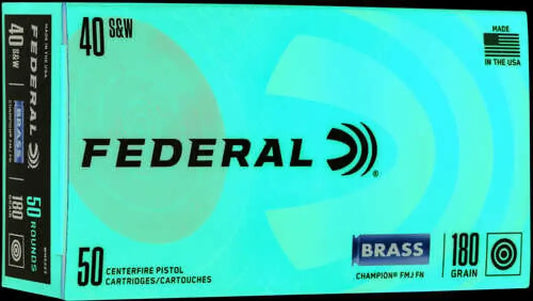 Federal Champion Training 40 S&W ammo, red black box, 180gr FMJ