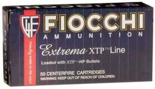 Fiocchi 45 ACP 200 grain hollow point ammo box with XTP-HP bullets