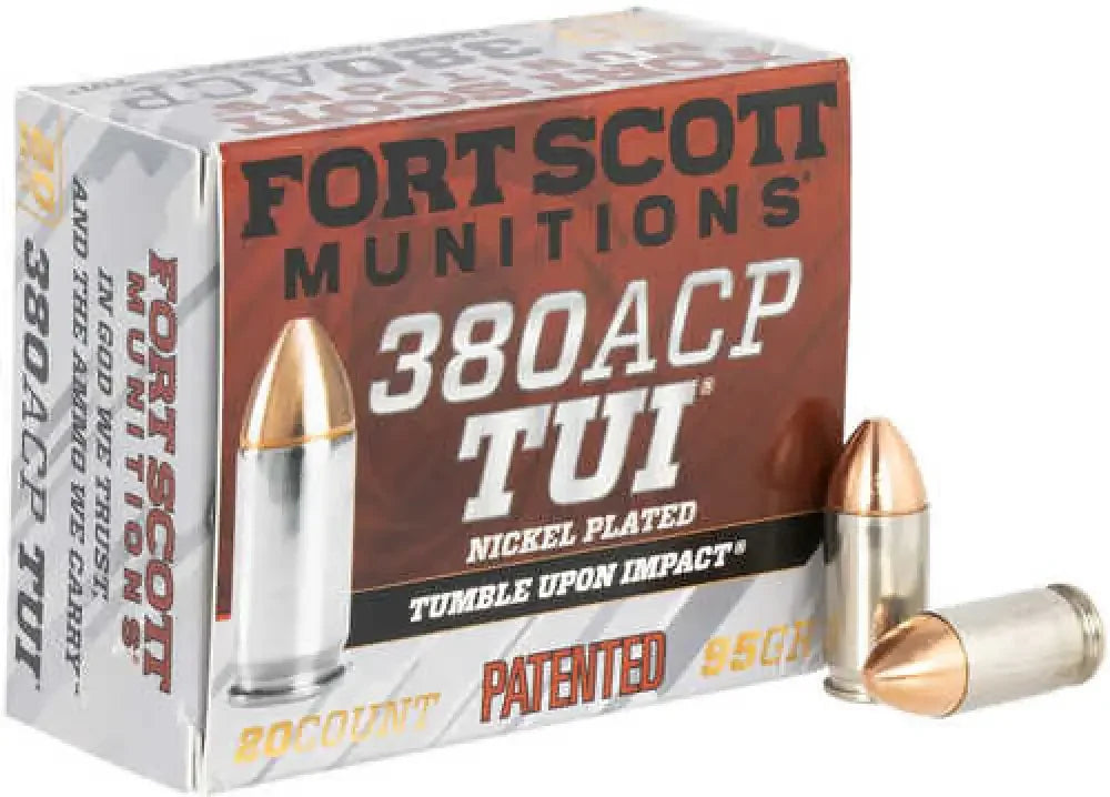 Fort Scott Munitions 380 ACP 95 Gr TUI nickel-plated ammo box with bullets