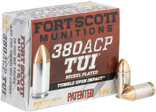 Fort Scott Munitions 380 ACP 95 Gr TUI nickel-plated ammo box with bullets