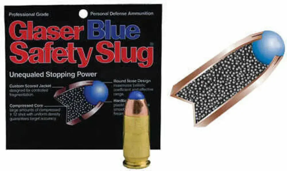 Glaser 380 ACP 20 rounds ammunition with blue safety slug for superior stopping power