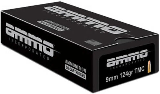Signature 9mm 124gr TMC ammo box by Grimm Ammo Incorporated with total metal coating for reliable performance