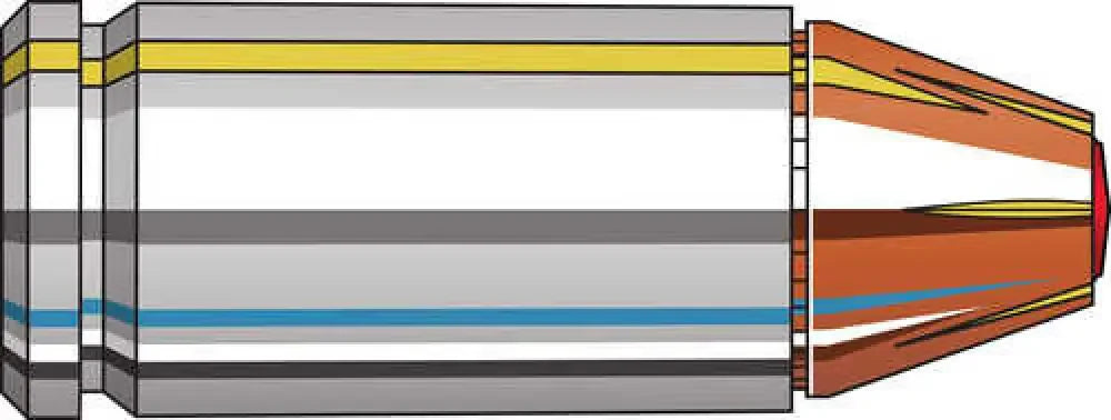 Cross-section of Hornady 9mm Luger 100 grain FTX personal protection cartridge