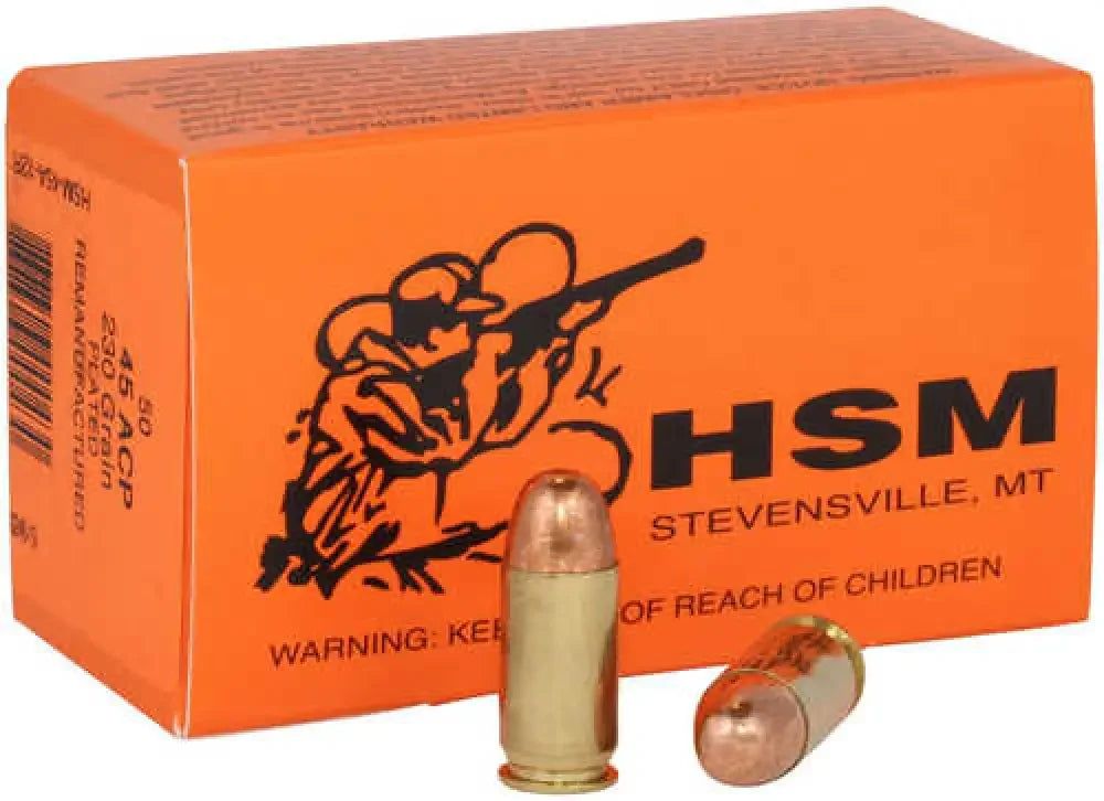 HSM 4512R Training 45 ACP ammo box with brass bullets