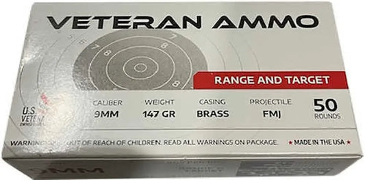 Veteram ammo 9mm 147 gr FMJ rounds in 50 round box