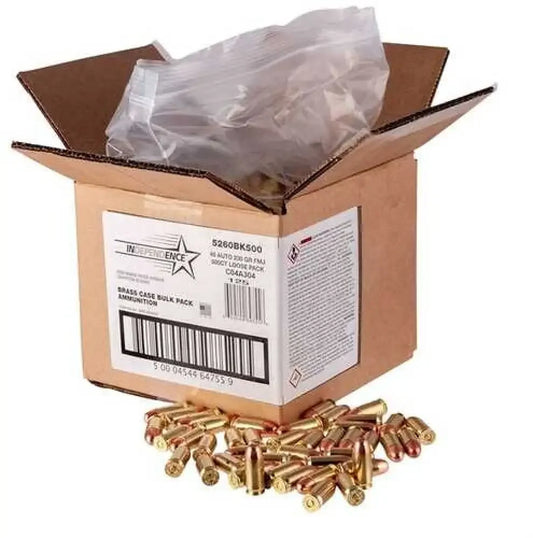 CCI Independence .357 Sig FMJ ammo for target practice, brass-cased rounds spilling out