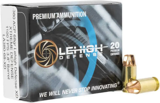 Lehigh defense xtreme defense .380 acp 65gr gold tipped ammo box