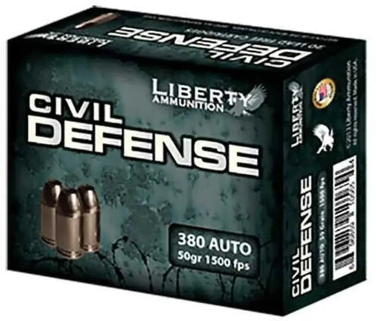 Liberty Ammo 380 ACP box with brass bullets and superior stopping power