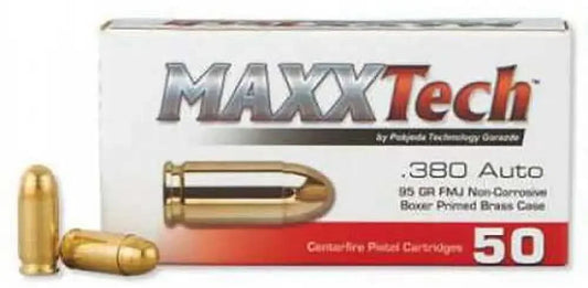 Maxxtech .380 ACP 95 Gr full metal jacket rounds for reliable performance and target practice