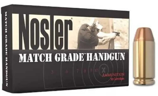 Nosler Match 40 S&W 150 grain soft point cartridge with brass casing