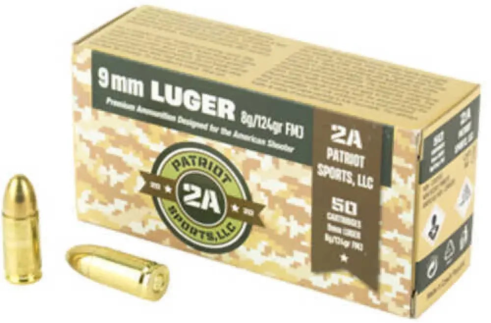 STV Technology Patriot Sports Ammo 9mm 124 Grain FMJ 50 Rounds box