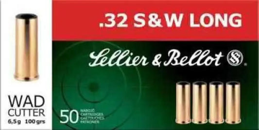 Sellier & Bellot .32 S&W Long 100 grain wad cutter ammo, 50 rounds box