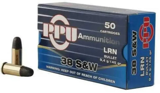 Prvi Partizan 38 S&W 145gr LRN ammo box with enhanced energy performance