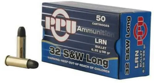Prvi Partizan 32 S&W Long 98 grain lead ammo box with 50 cartridges