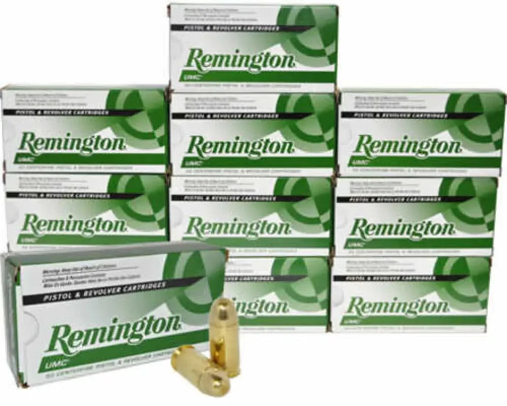 Remington 45 ACP 230 grain FMJ premium target shooting ammo in boxes with brass bullets