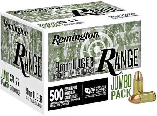 Remington range jumbo pack 9mm Luger ammo 500 FMJ rounds