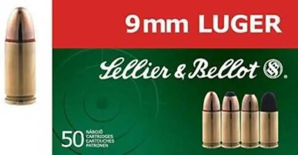 Sellier & Bellot 9mm Luger 140 Grain FMJ ammo in green red box
