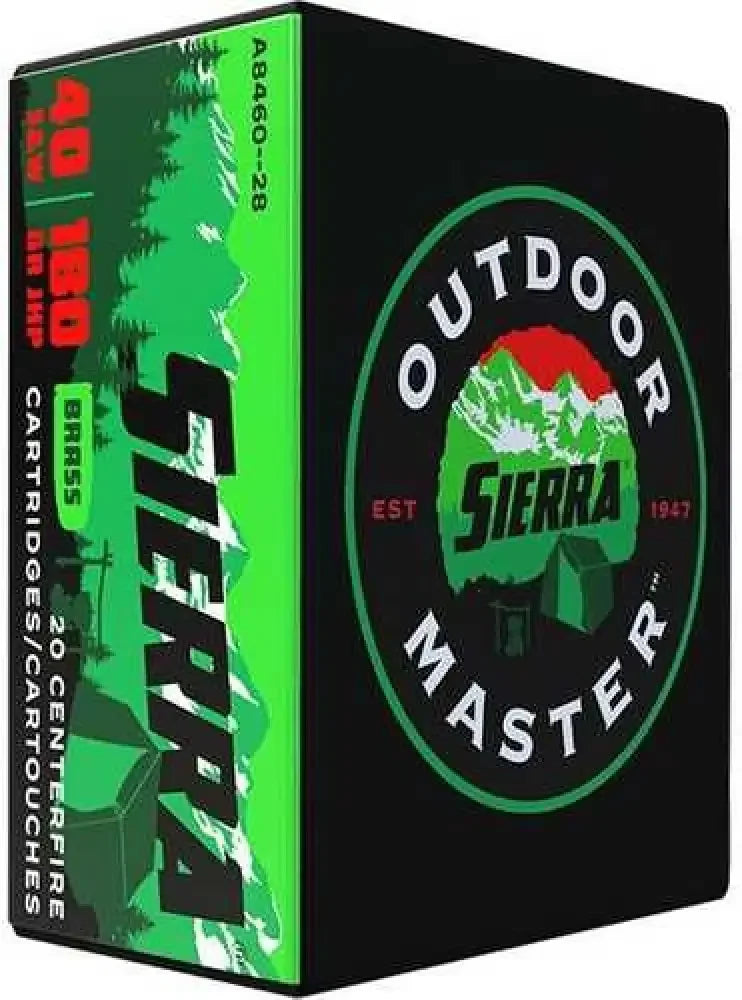 Sierra Outdoor Master 180 grain jacketed hollow point 40 S&W ammo box