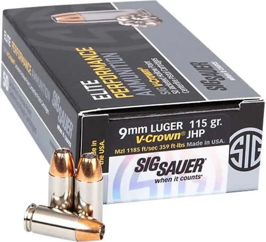 Sig Sauer Elite V-Crown 9mm 115 Grain JHP for personal defense